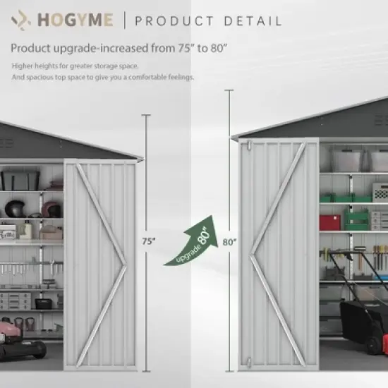 Sandinrayli 10 x 12 FT Outdoor Storage Shed, Large Metal Tool Sheds with Updated Frame Structure and Lockable Doors, Grey image {6}