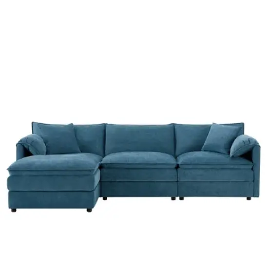 YOOCOZZ Double-Cushion Chenille Sectional Sofa with 2 Movable Ottomans and Armrest Pillows image {1}