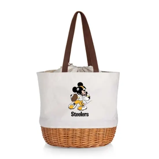 NFL Pittsburgh Steelers Mickey Mouse Coronado Canvas and Willow Basket Tote - Beige Canvas image {4}