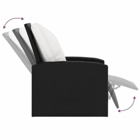 vidaXL - Modern Black Poly Rattan Patio Reclining Chair with Cushions - Adjustable Outdoor Garden Lounge Chair with Comfortable Armrests and Backrest. image {5}