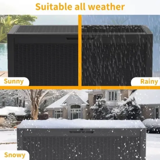 Kumasinova 100 Gal Rattan Patterned Outdoor Deck Box,Seats 2 People,Sturdy PP Resin Storage Box,All Weather Use,UV Protected&Waterproof image {3}