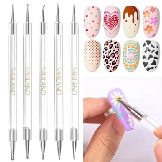 Saviland Pro Dot Emboss System: 5-Pc Double-Ended Transfer Pens w/Multi-Size Tips - Salon Pattern Art Essentials. image {6}