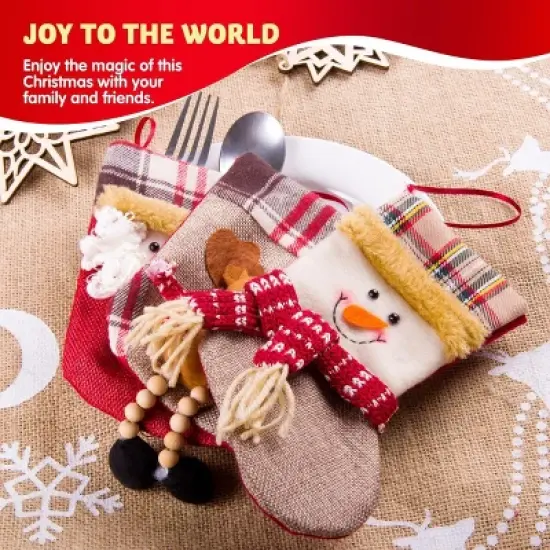 Joyfy 12 Pcs Mini Christmas Stockings, Xmas Santa Snowman Reindeer Burlap Stockings for Christmas Tree Holiday Decoration Present Holders Treat Bags image {4}