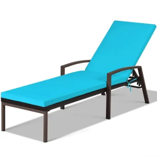 Costway Patio Rattan Lounge Chair Chaise Recliner Back Adjustable w/Cushion Turquoise image {6}