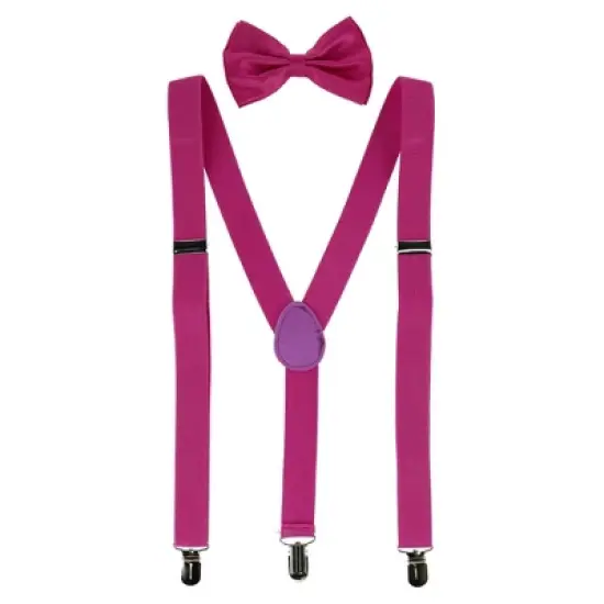 CTM Men's Solid Fashion Color Bow Tie and Suspender Set image {10}