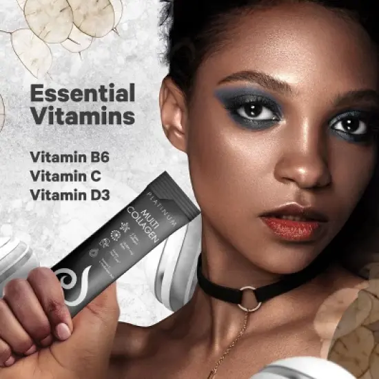 Codeage Multi Collagen and Biotin 10,000 mcg + Vitamin C Powder Supplement, B6 & D3 - Platinum - 30 Stick Packs image {5}