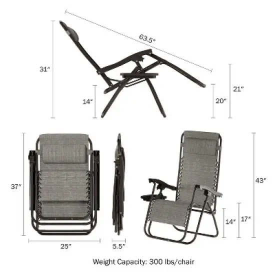 Hastings Home Adjustable Zero Gravity Lounge Chairs - Gray and Black, Set of 2 image {1}
