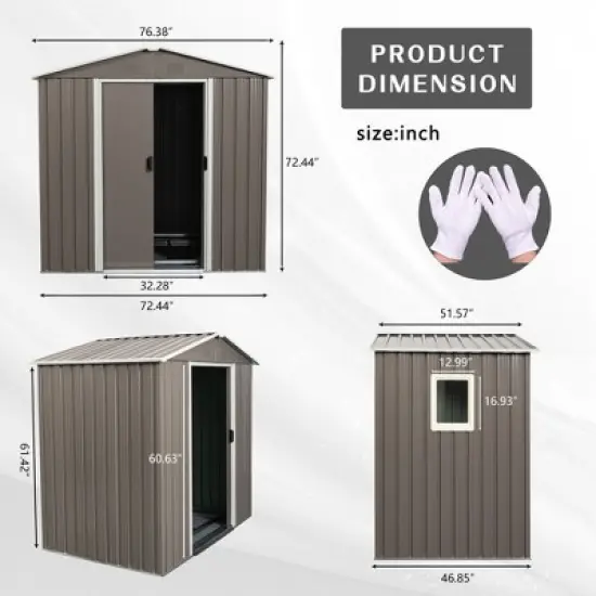 6ft x 5ft Outdoor Metal Storage Shed gray With window image {6}