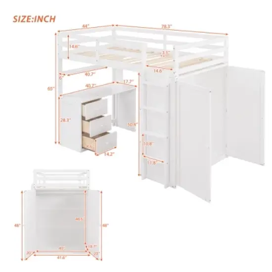 Twin size Loft Bed with Drawers, Desk and Wardrobe-ModernLuxe image {2}