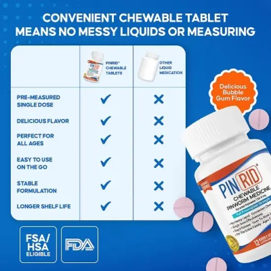 Pin-Rid | Pinworm Treatment | Pyrantel Pamoate 250 mg  12 Chewable Tablets | Family Size image {2}