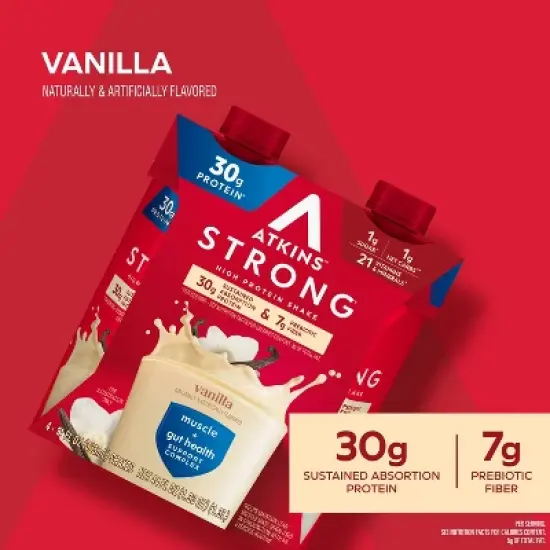 Atkins Strong 30g High Protein Shake - Vanilla - 44 fl oz/4pk image {4}