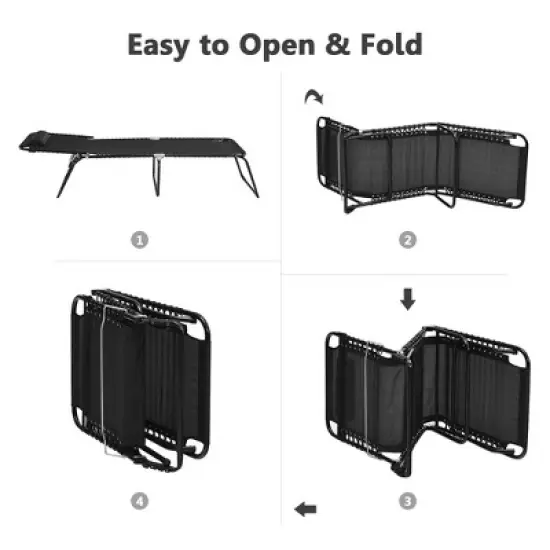 Costway Folding Beach Lounge Chair Heightening Design Patio Lounger w/ Pillow Black\Grey image {6}