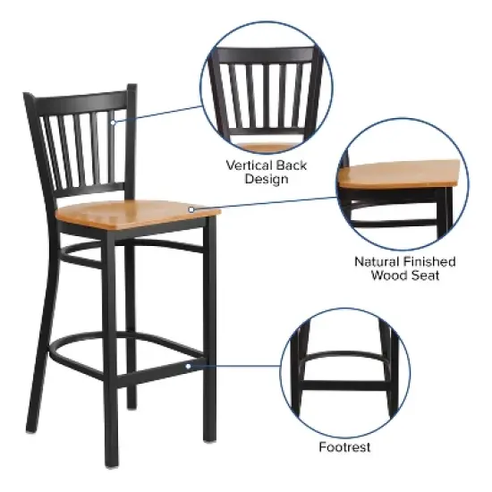 Flash Furniture Black Vertical Back Metal Restaurant Barstool image {8}