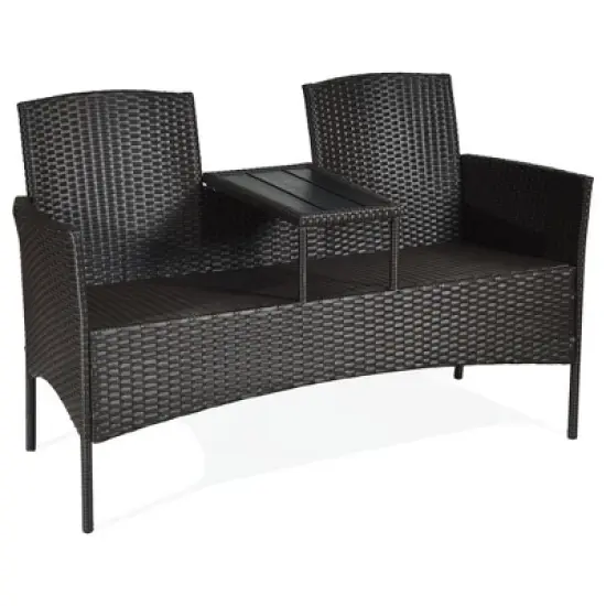 Tangkula Outdoor Patio Rattan Wicker Conversation Set Loveseat Sofa with Coffee Table image {4}