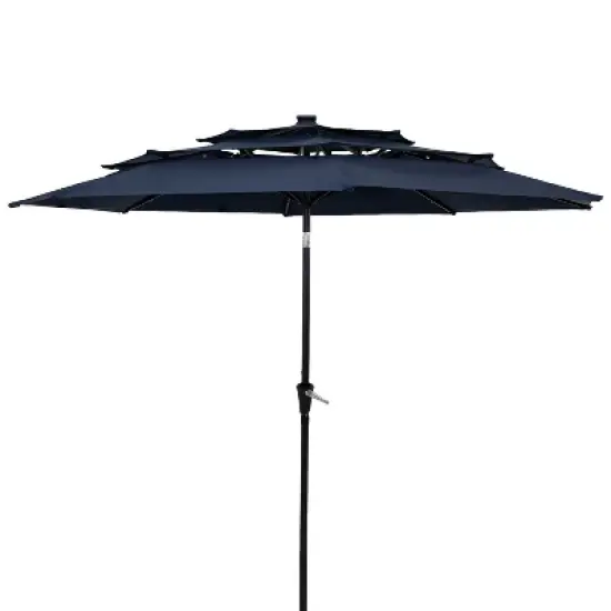 Sunnydaze 3-Tier Outdoor Patio Umbrella with Polyester Canopy, Solar LED Lights, Push Button Tilt and Crank - 10' - Navy image {9}