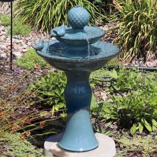 Sunnydaze 27"H Electric Ceramic 2-Tier Resting Birds Outdoor Water Fountain image {12}