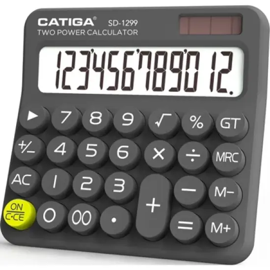 CATIGA Mechanical Switch calculator, 12-Digit LCD, Solar & Battery Power, Big Buttons, Aesthetic Design for Home, School, Office Use. SD-1299 image {9}
