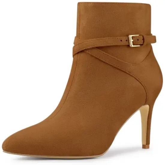 Allegra K Women's Pointy Toe Buckle Cross Straps Stiletto Heel Ankle Boots image {9}