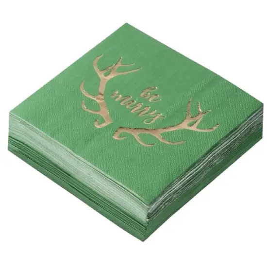 Juvale 50-Pack Green Be Merry in Gold Foil Disposable Paper Cocktail Napkins for Christmas Party Supplies image {5}