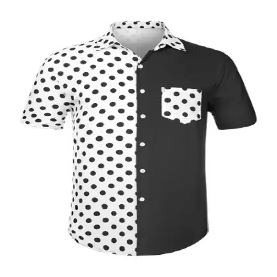 Lars Amadeus Men's Summer Polka Dots Short Sleeves Button Down Patchwork Beach Shirt image {8}
