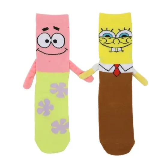 Spongebob Squarepants Spongebob & Patrick Women's Casual Crew Socks With 3D Arms & Magnetic Hands image {1}
