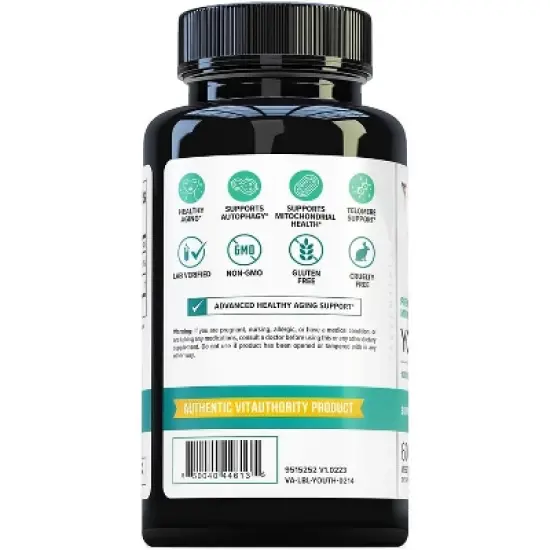Youth Premium Anti-Aging Mix Capsules, Anti Aging Supplement for Women and Men&rsquo;s Longevity, Brain, Heart, Cell & Skin Support, Vitauthority, 60ct image {4}