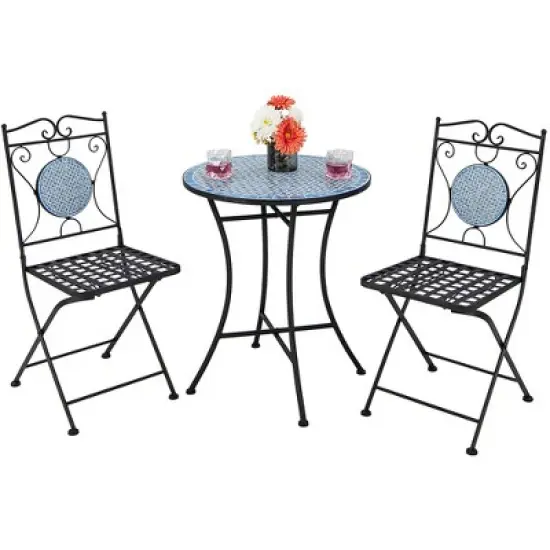 3pcs Patio Bistro Set Outdoor Furniture Mosaic Table Chairs All Weather Garden image {1}