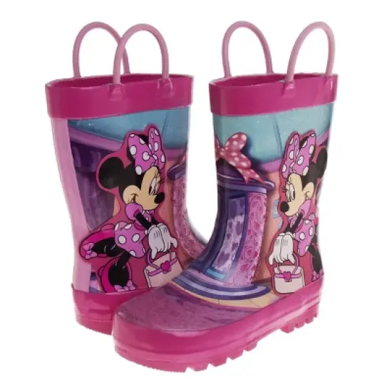 Minnie Mouse Rubber Rainboots - Waterproof Lightweight Easy On with Easy Pull Handles - Fuchsia (sizes 7/1 Toddler / Little Kid / Big Kid) image {4}