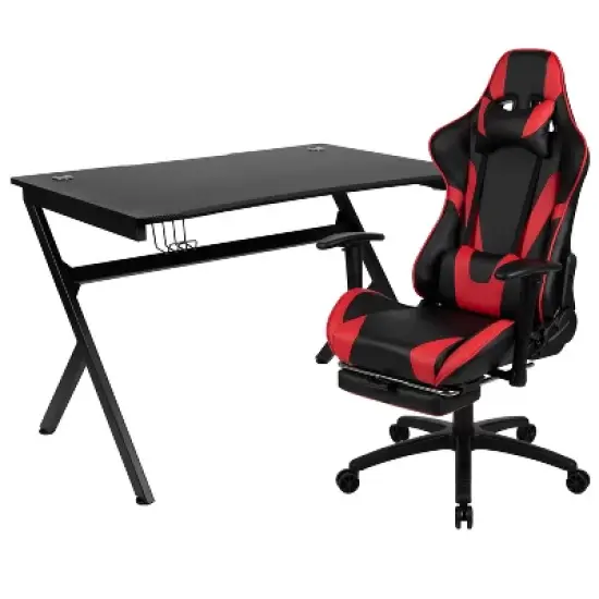 Flash Furniture Gaming Desk and Footrest Reclining Gaming Chair Set with Cup Holder, Headphone Hook & 2 Wire Management Holes image {15}