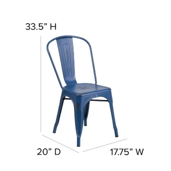 Emma and Oliver Commercial Grade 4 Pack Distressed Metal Indoor-Outdoor Stackable Chair image {3}