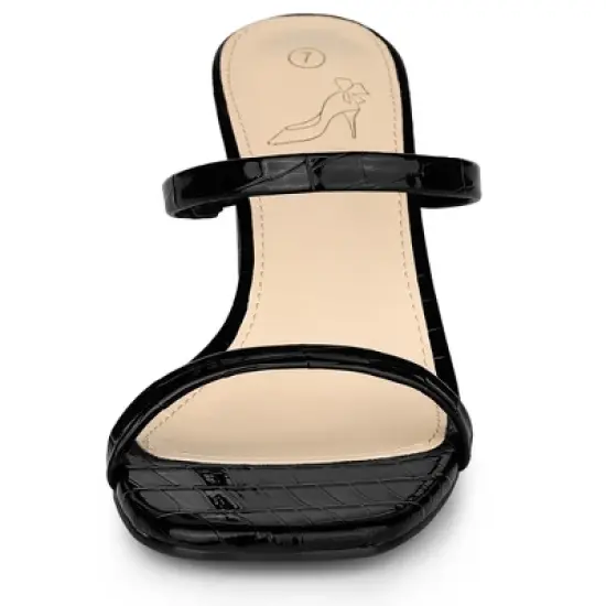 Perphy Dual Strap Croc Embossed Chunky Heel Slide Sandals image {1}