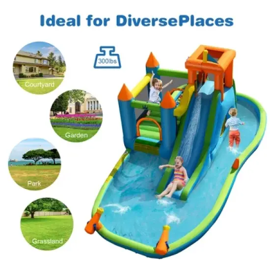 Bountech Inflatable Water Slide Kids Bounce House Splash Pool without Blower image {5}