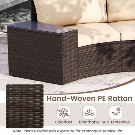 Tangkula Set Of 5 Patio Furniture Set PE Rattan Half-Moon Curved Sectional Sofas with Tempered Glass Top Side Tables Outdoor Conversation Set image {1}