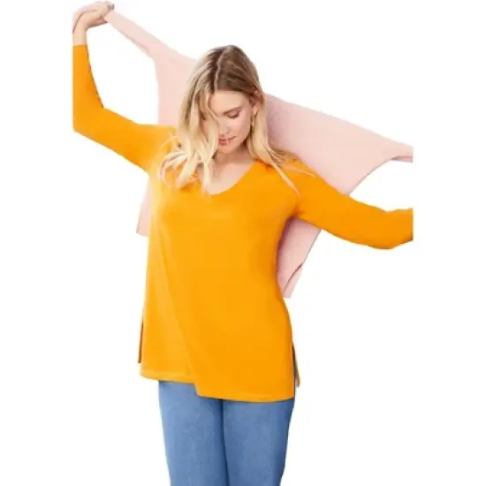 June + Vie by Roaman's Women&rsquo;s Plus Size Long-Sleeve V-Neck One + Only Tunic image {8}