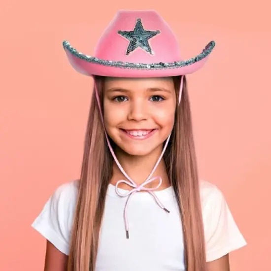 Zodaca 4-Pack Pink Cowboy Hats - Cute Felt Cowgirl Hats with Western Star for Costume, Dress Up Party (Adult Size) image {2}