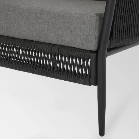 Handford 2pk Aluminum & Rope Club Chair Black/Gray: Weather-Resistant Patio Accent Chairs - Christopher Knight Home image {4}