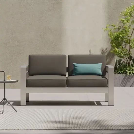 Coolbibila-Aluminum-Framed Patio Loveseat, Sofa For Outdoor With Water-Resistant Fabric Cushions, Upholstered Sofa image {8}