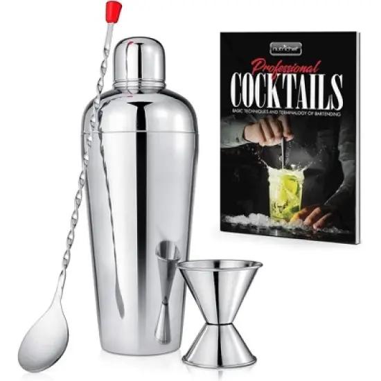 NutriChef 3-Piece Bartender Cocktail Shaker Set with Jigger & Bar Spoon - NCCSPC33 image {7}