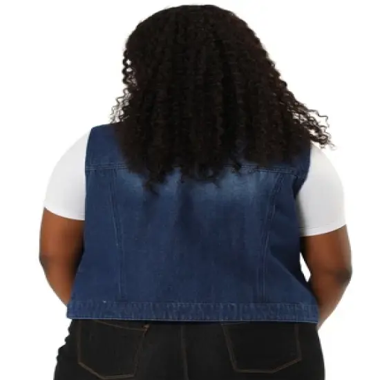 Agnes Orinda Women's Plus Size Trucker Zipper Front Sleeveless Denim Jacket Vests image {4}