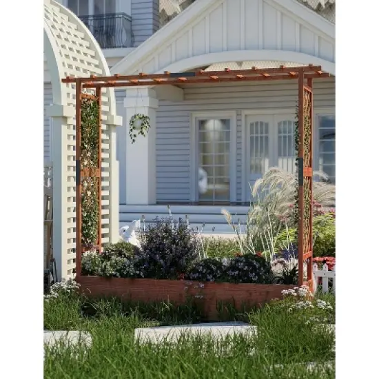 Raised Garden Bed With Trellis, Wood Planter Box With Side Trellis, Hanging Roof, and Drainage Holes, for Climbing Plants, Vines, Flowers image {10}