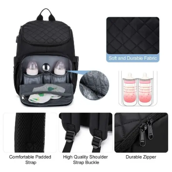 Itopfox Large Capacity Baby Diaper Backpack with Portable Changing Pad, Insulated Bottle Pockets, and Multiple Storage Compartments image {3}