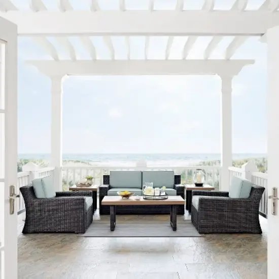 Beaufort 6pc Outdoor Wicker Conversation Set - Mist - Crosley image {1}