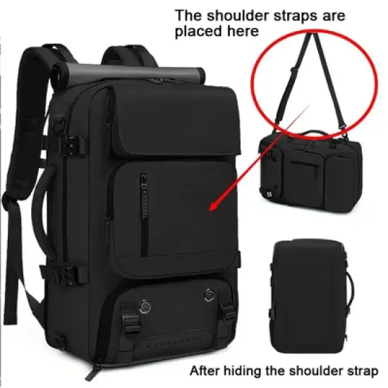 Luupatchy 18.1" Anti-Theft Travel Backpack with Separate Shoe Compartment & Convertible Duffel Design,Travel Bag for Business, Hiking, Camping image {8}