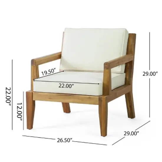 Christopher Knight Home Rossville Acacia Wood Outdoor Patio Club Chair with Cushions Teak/Beige image {2}