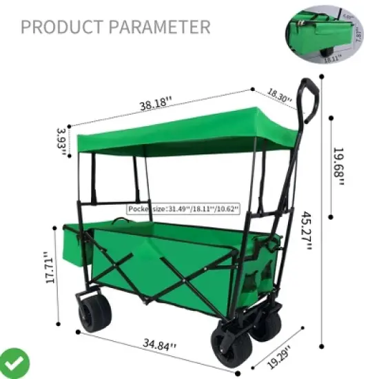 Collapsible Folding Wagon Cart w/ 7" All Terrain Wheels Heavy Duty Wagon Cart Grocery Wagon for Camping image {1}