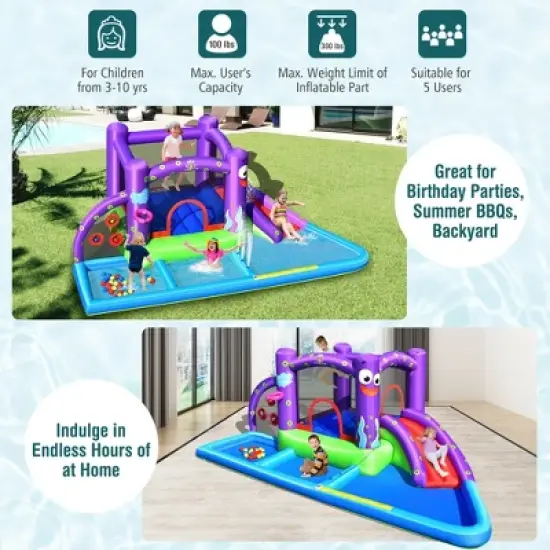 Costway Inflatable Water Slide Castle Kids Bounce House w/ Octopus Style Blower Excluded image {4}