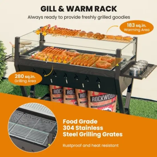 Tangkula Barbecue Charcoal Grills Stainless Steel Camping Grill w/ Wind Guard Seasoning Racks & Storage Shelf image {5}
