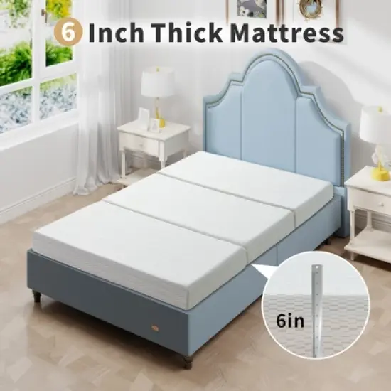 MUUEGM 6 Inch Tri-Fold Memory Foam Mattress with Washable Cover & Storage Bag, Foldable Floor Guest Bed for RV, Camping, Yoga image {7}