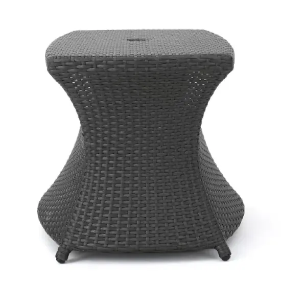 GDFStudio Prazen Outdoor Wicker Side Table with Umbrella Hole image {3}