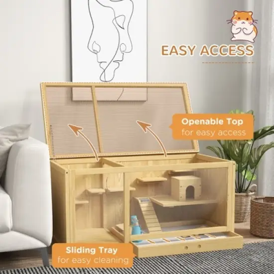 Akoasm Openable Multi-Layer Hamster & Gerbil Cage with Pull-out Tray, Seesaws, Water Bottle, Ladder For Small Animals image {6}